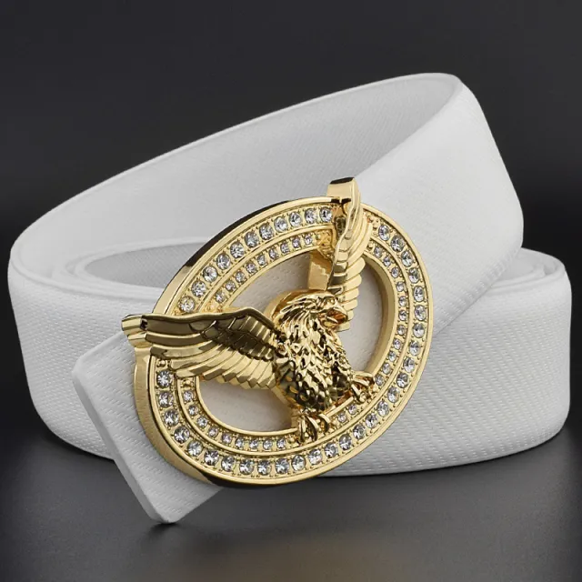 Diamond studded Leather Belt With Animal Buckle White - Shop at LoveMi