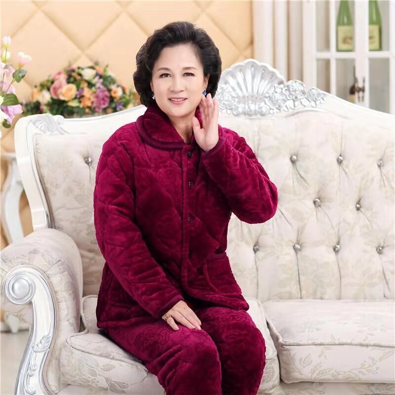 Title 3, Coral Fleece Home Service Suit For Middle-aged ...