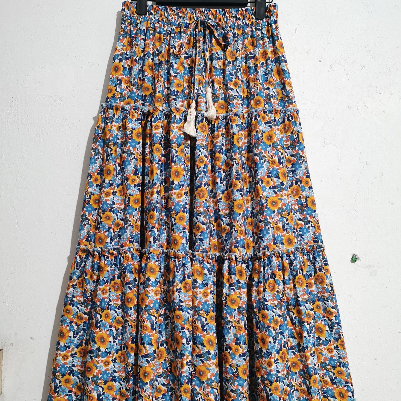 Spring And Summer New Cotton Floral Wood Ear Edge Bohemian Beach Resort Style Half-body Skirt