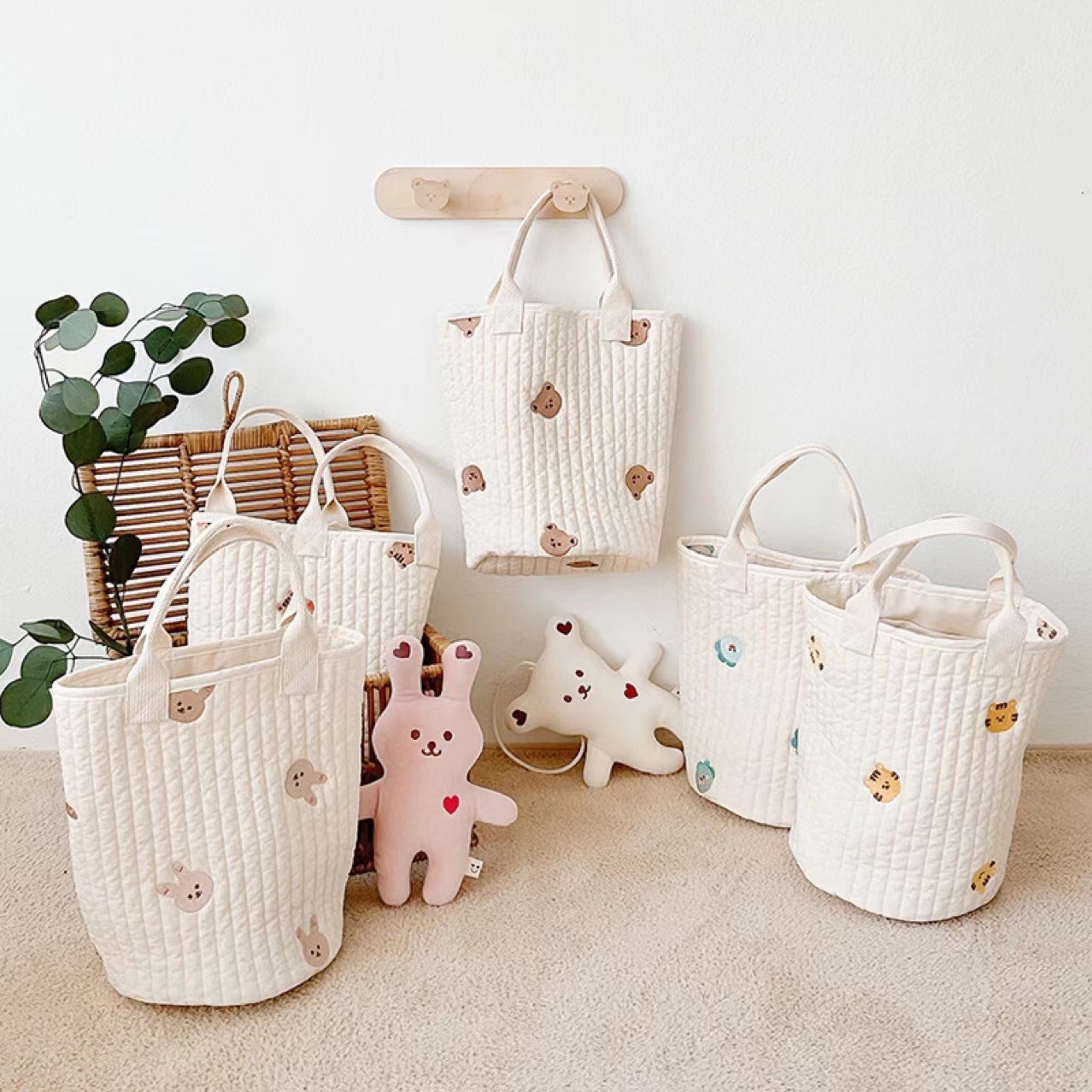 Beige Cotton Embroidered Mommy Bag Baby — image 1