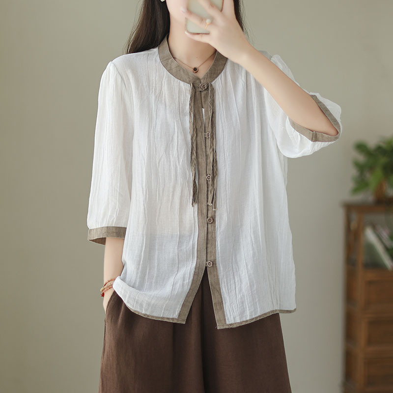 Title 5, Camicia da donna con colletto alla coreana in r...