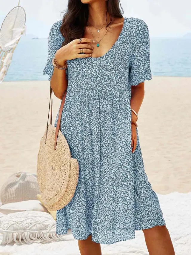 V neck Plus Size Loose Women's Dress Blue - Shop at LoveMi