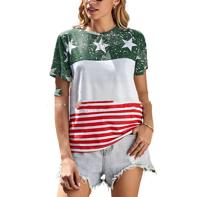 Summer T Shirt Women Fashion Summer Printing Easy Leisure Striped Shirt With Short Sleeves