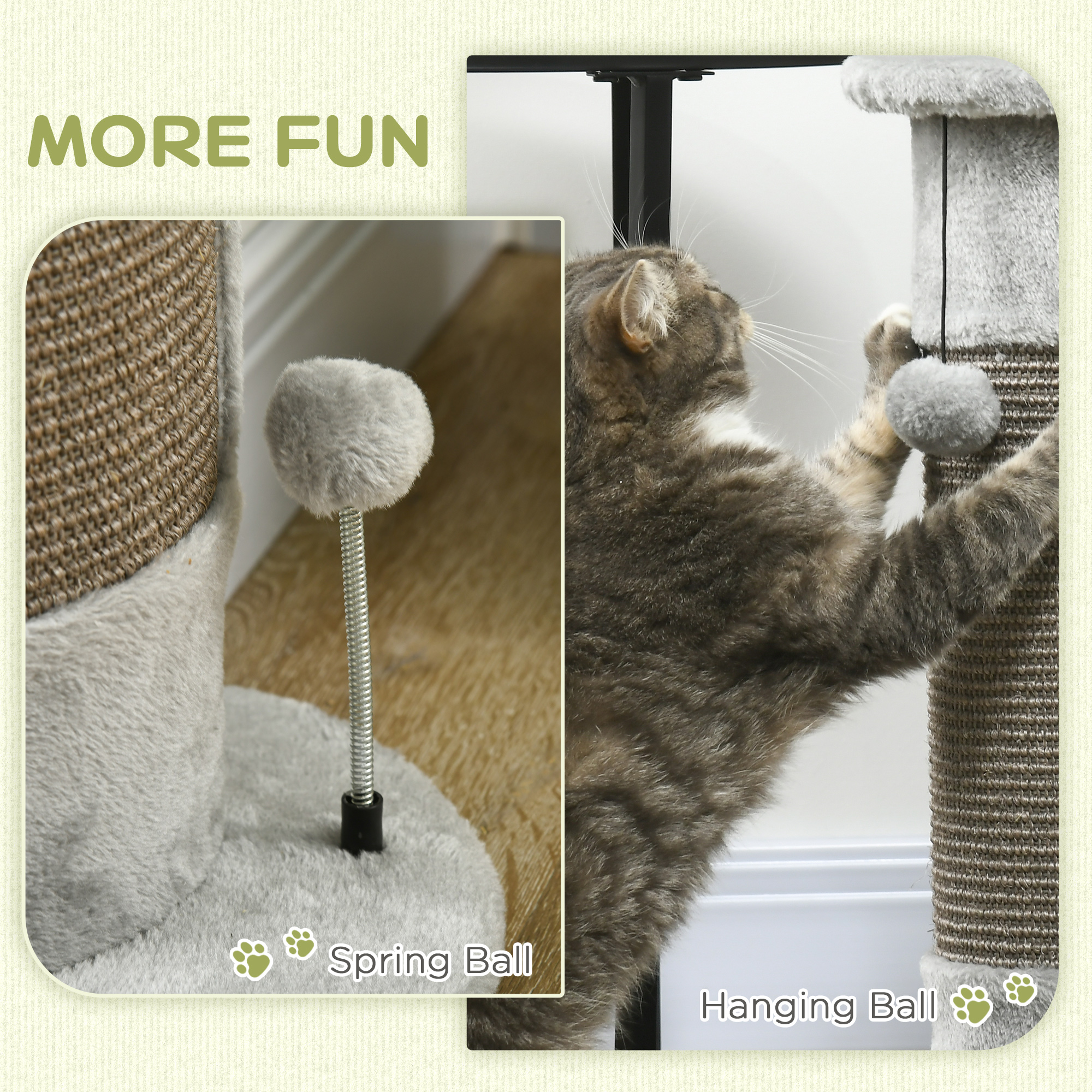 58cm Cat Scratching Post, With Covered Plush, Play Balls, For Corner Walls — image 8