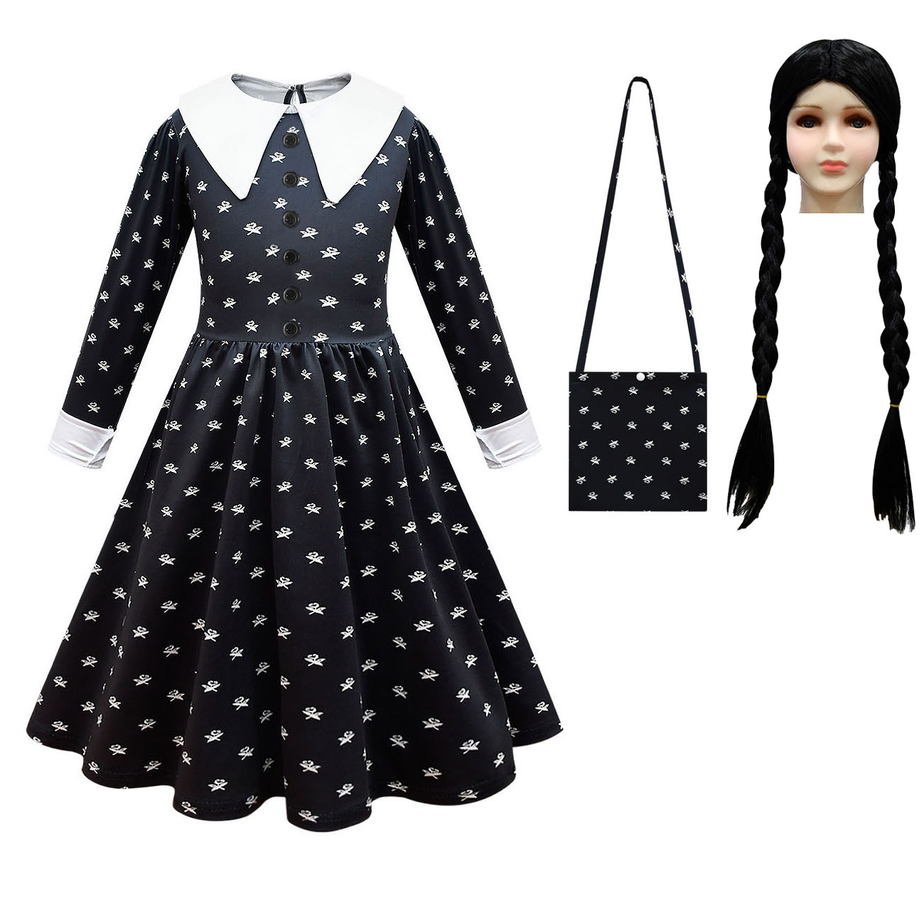 Black with wig and bag