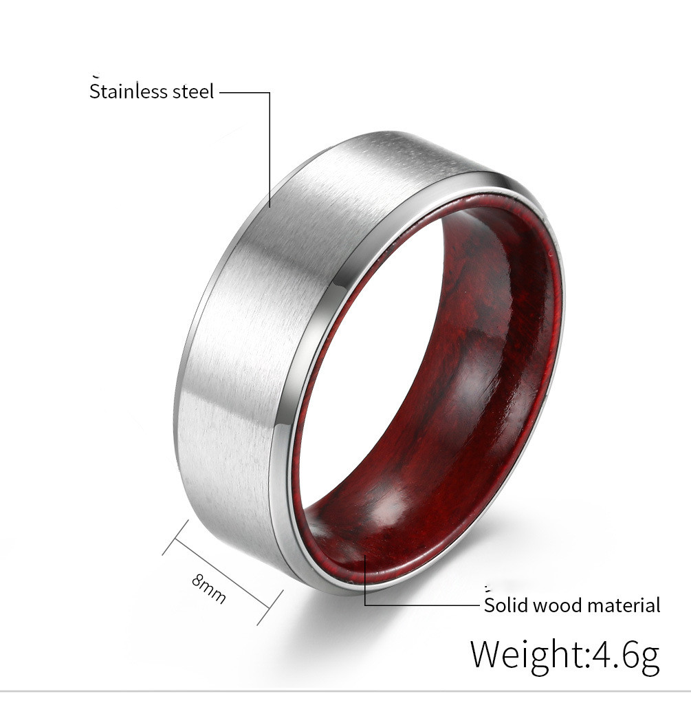 Titanium Steel Inner Inlaid With Wood Surface Brushed Simple Ring