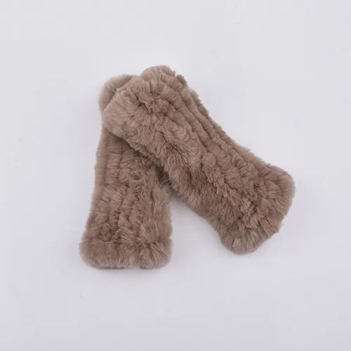 Rabbit Fur Half Finger Gloves Padded Khaki - Shop at LoveMi