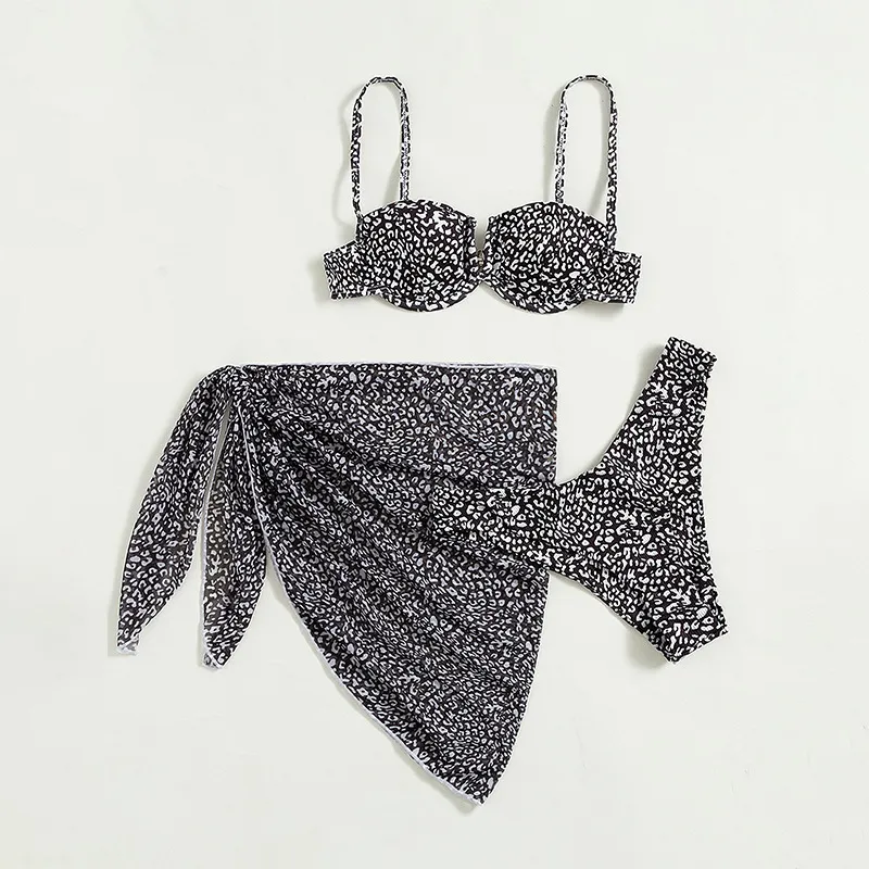 Three-piece Floral Bikini Beach Dress - Floral
