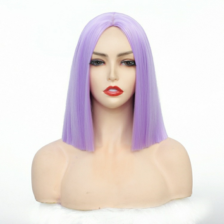 Purple Shoulder Length Bobo Straight Synthetic Fiber Wig Head Cover 21133815Color - Shop at LoveMi