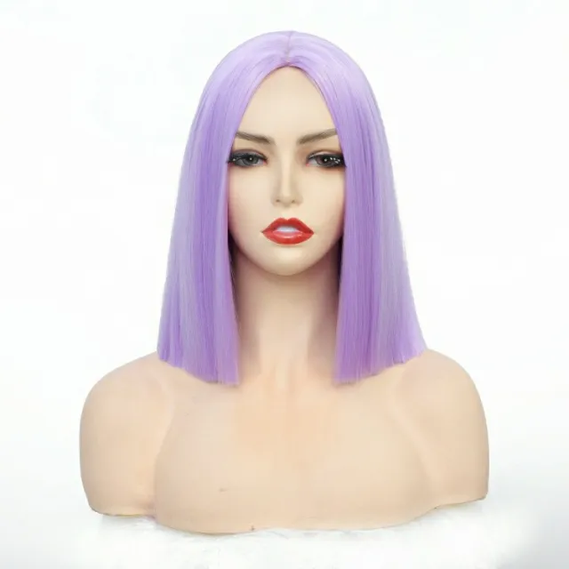 Purple Shoulder Length Bobo Straight Synthetic Fiber Wig Head Cover 21133815Color - Shop at LoveMi