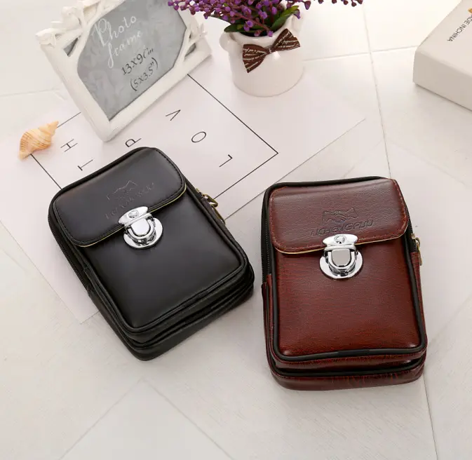 Men PU Double Layer Mobile Phone Waist
