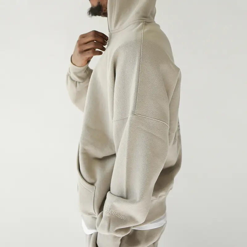 Autumn And Winter Brushed Hoody Men's Solid Color Loose-fitting Large Size Hip Hop Embroidery Cardigan Hooded Zipper Jacket
