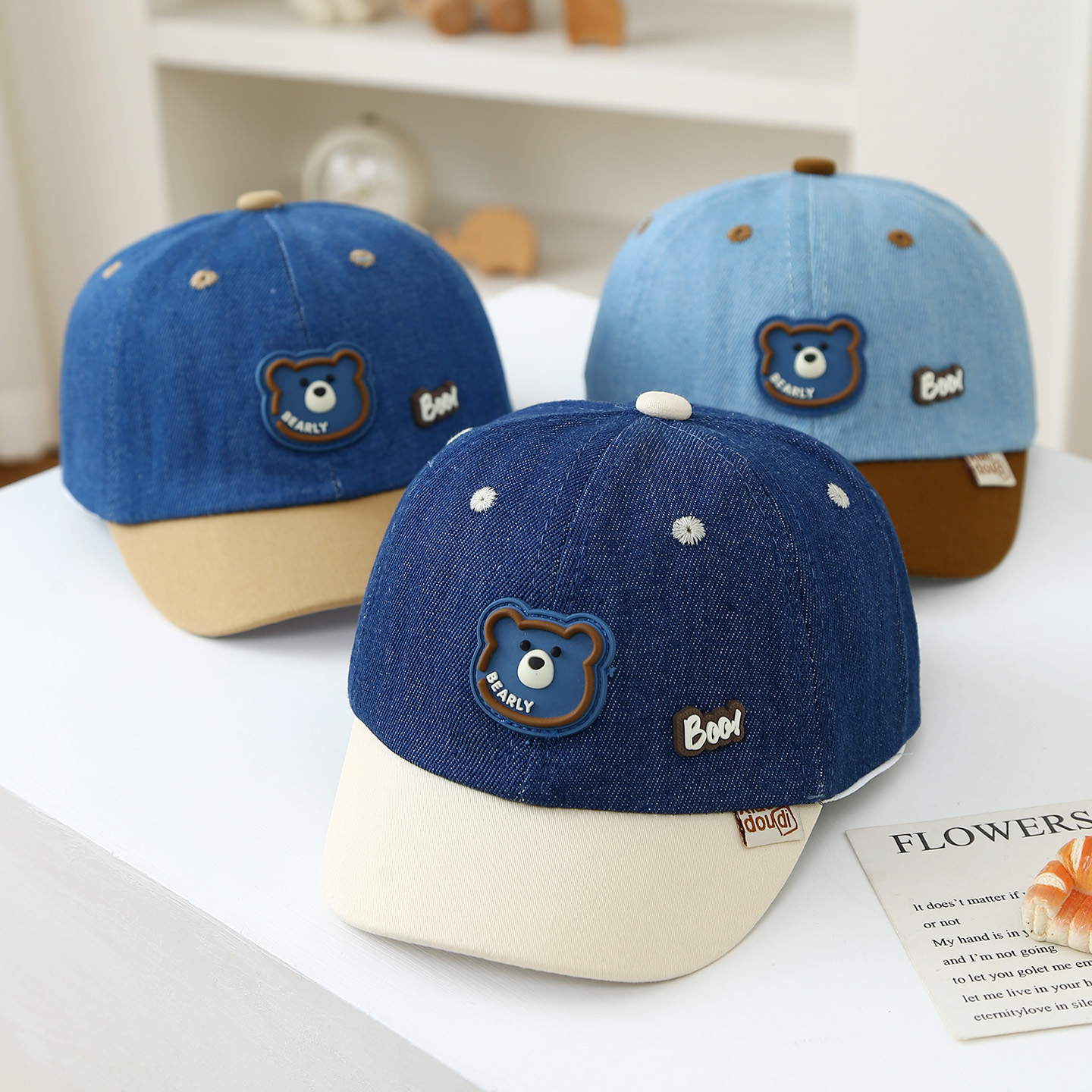 New Trendy And Cool Denim Lettered Bear Children's Baseball Cap For Spring And Summer, Suitable For Both Boys And Girls As A Daily Sun Protection Hat.
