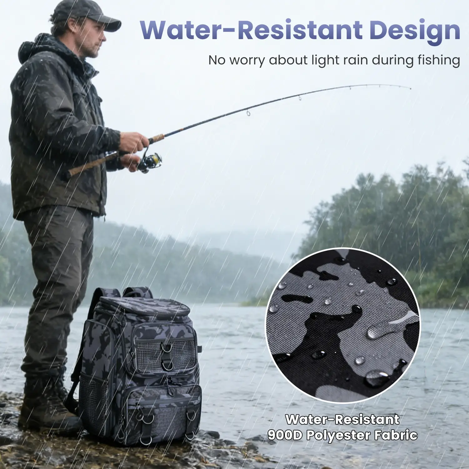 42L 11Gal Fishing Backpack Large Capacity Fishing Tackle Storage Bag With Rod Holders 16 Pocket Water-Resistant With Divider Adjustable Padded Straps For Fishin