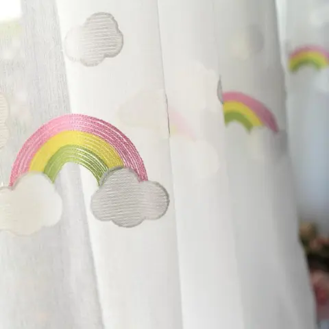 Children's Rainbow Gauze Curtains with Pastoral Embroidery