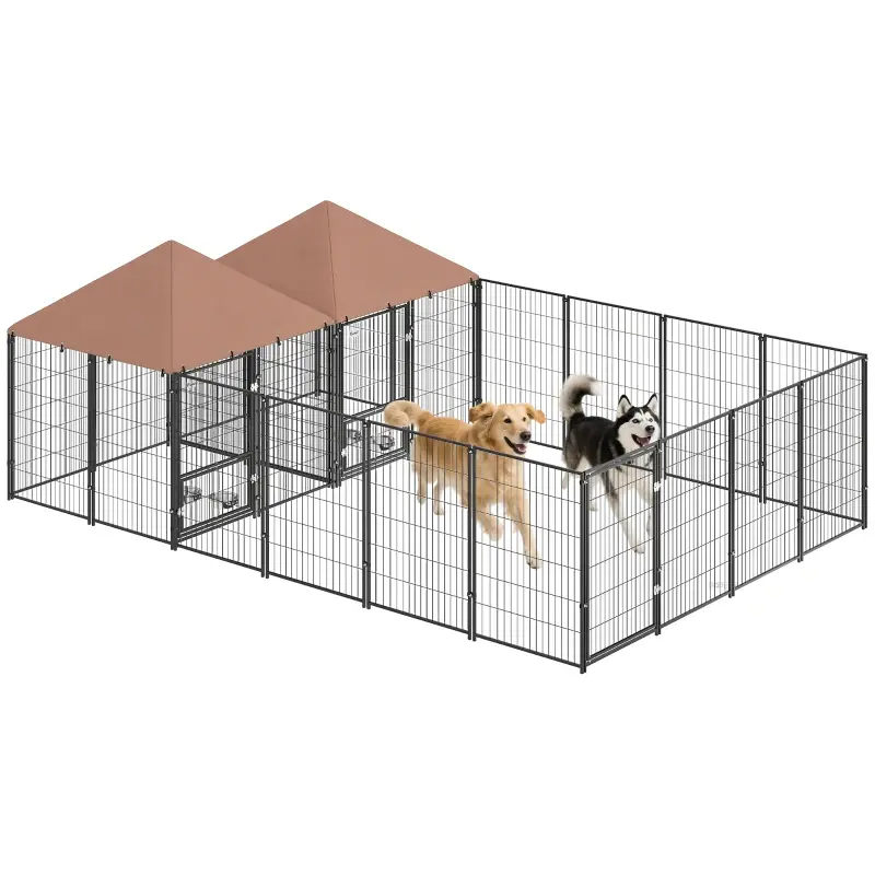 Large Outdoor Dog Kennel With 2 Rooms, Rotating & Adjustable Height Bowls, Multiple Packages Will Be Shipped Please Pay Attention To The Dimensions And Weight I