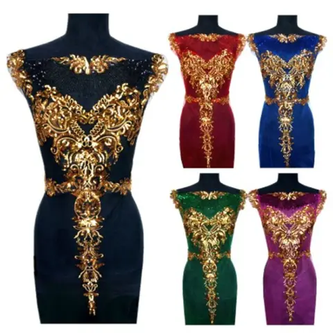 Gold Sequin Flower Gauze Embroidery Cloth Stick Dance Clothes
