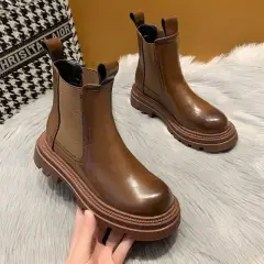 Leather Martin Boots Girls Korean Style Smoke Tube Boots - Brown - View 1