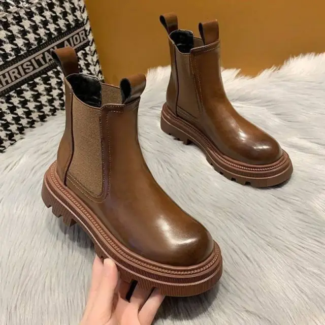 Leather Martin Boots Girls Korean Style Smoke Tube Boots Brown - Shop at LoveMi