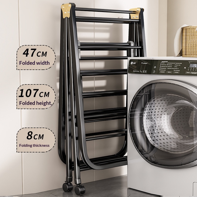 1.7-meter Gun Gray - Three-layer Air DryingFolding Clothes Rack Balcony Household Movable Indoor Clothes Rack Multifunctional Blanket Drying Tool Floor Drying Rack 1
