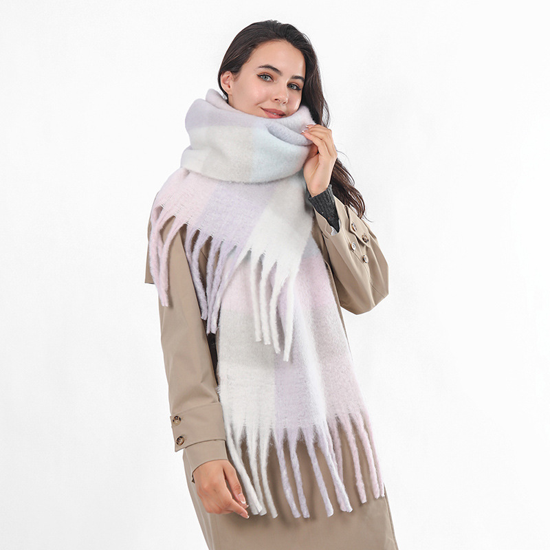 Female Fringe Thickening Warm Plaid Scarf