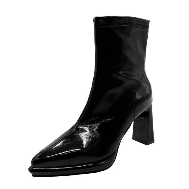 Thick heeled Fashion Heighten Elastic High heeled Martin Boots Black - Shop at LoveMi