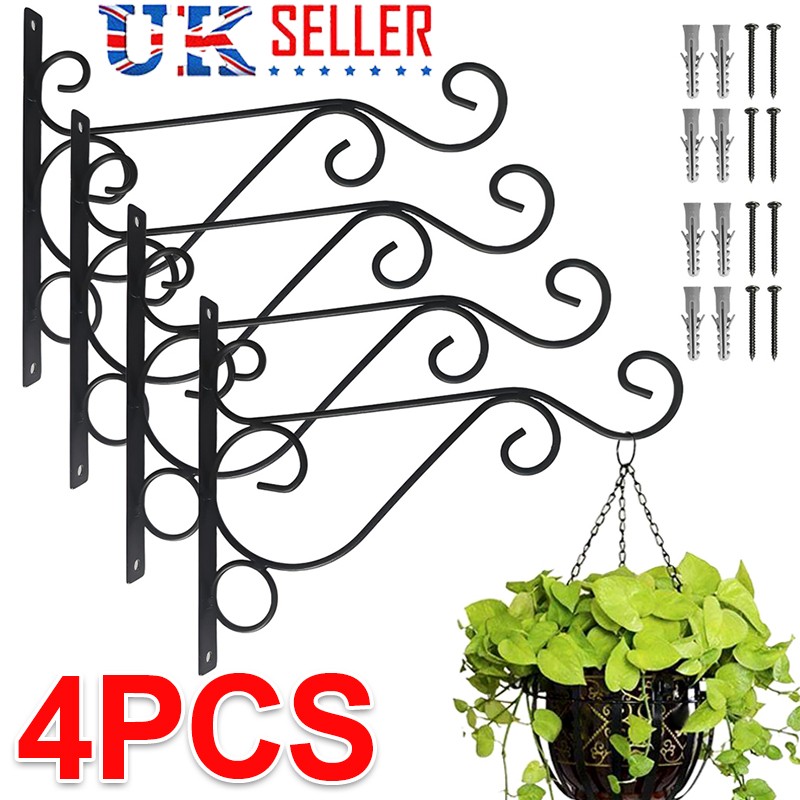 4X Heavy Duty Garden Metal Hanging Basket Brackets Plant Hanger Hook Wall Decor — image 11