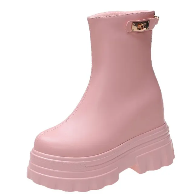 Internally Increased 4CM Short Boots Wedge Heel Flat Bottom Shows High Pink - Shop at LoveMi
