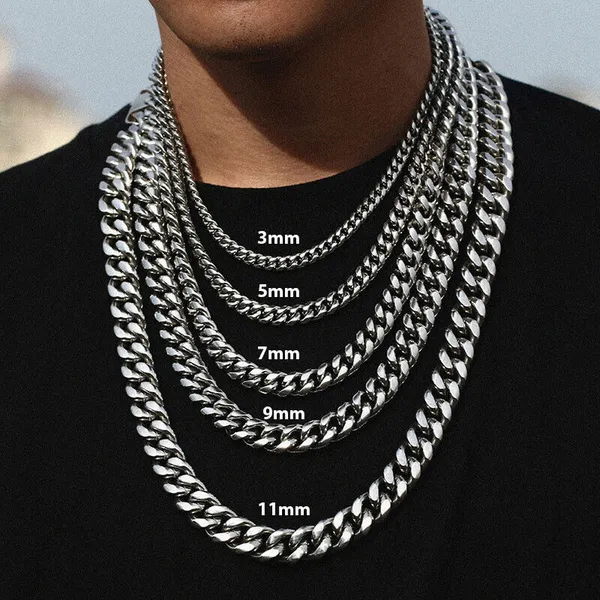 Stainless Steel Gold Silver Chain Cuban Curb Womens Mens Necklace image 4