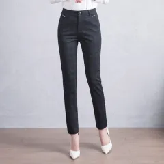 Fashionable And Simple Women's Straight-leg Plaid Suit Trousers - Dark Blue Grid - View 1