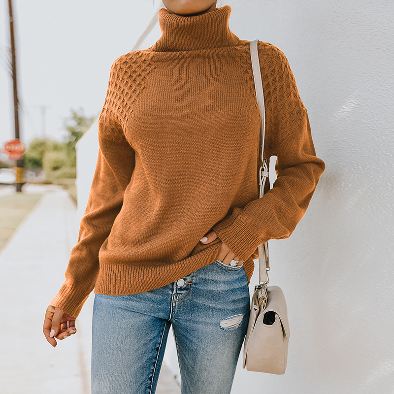 Title 5, High Neck Loose Long Sleeve Casual Sweater