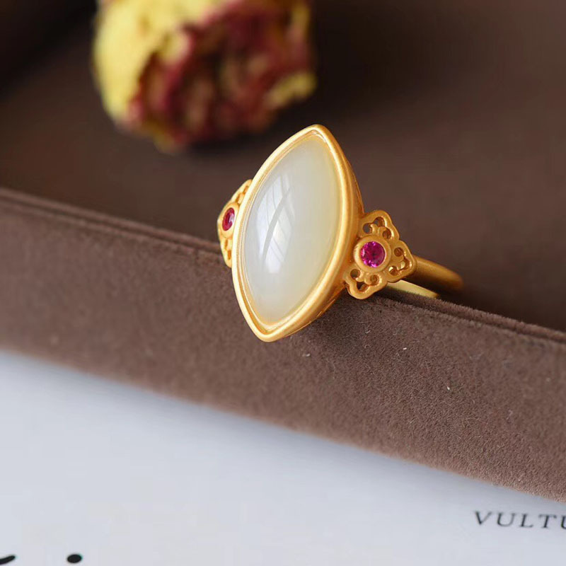 Hetian Jade Ring Silver Ancient Gold Grinding Technology