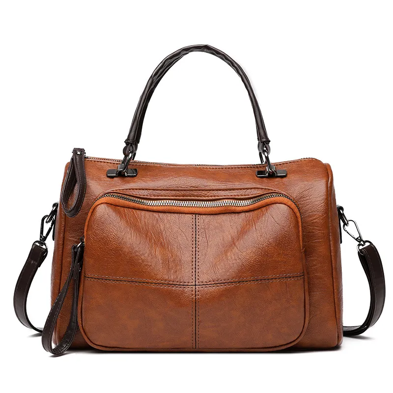 Women New Soft PU Leather Handbag Large Capacity Crossbody Bag - Brown