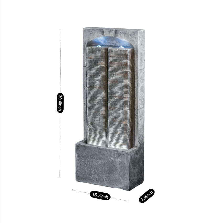 Outdoor Water Fountain Cascading LED Lights 39inch H, Resin Fiberglass With Quiet Pump, Freestanding Water Feature For Garden Patio Porch Lawn Indoor Outdoor Decor — foto 8