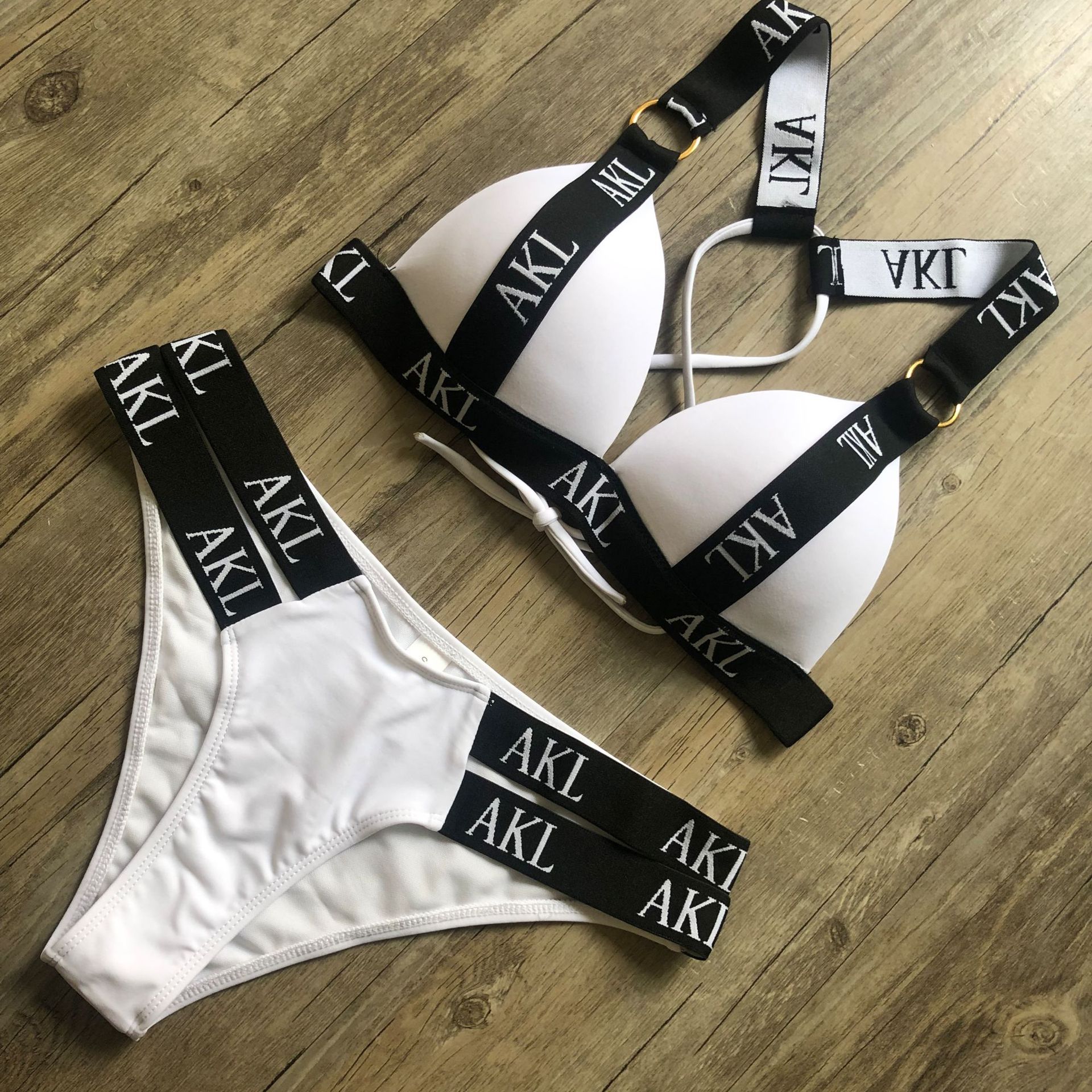 Title 5, Womens Fashion Letters Split Gathered Bikini S...