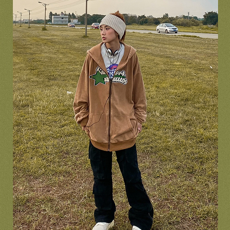 Retro Distressed Washed Sweater Cardigan Niche Embroidery