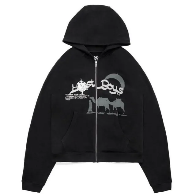 Cute Cartoon Print Loose Plush Thickened Hoodie Black - Shop at LoveMi