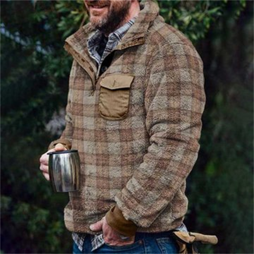 Autumn And Winter Casual Button Pocket Flannel Plush Men's Sweater