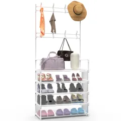 5Tier Dustproof Entryway Hall Tree Coat Rack Shoe Rack With 8 Removable Hooks Freestanding Shoe Storage Shelf Hat Clothes Organiser For Front Door ... - View 1