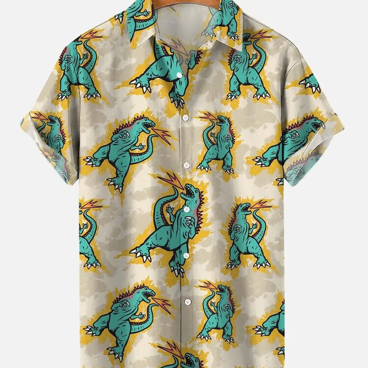 Printed Hawaiian Shirt Men's Holiday Seaside Cat Pattern