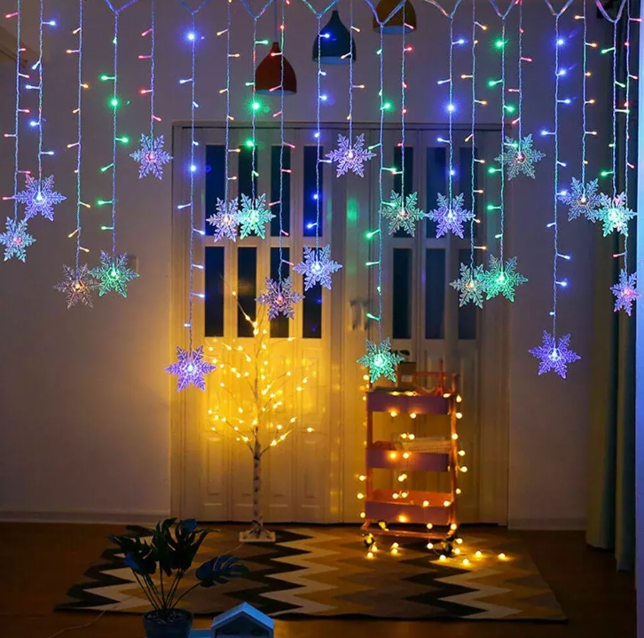 Christmas 96 LED Curtain Window Snowflake String Fairy Lights Waterproof Decor - Picture 11 of 12
