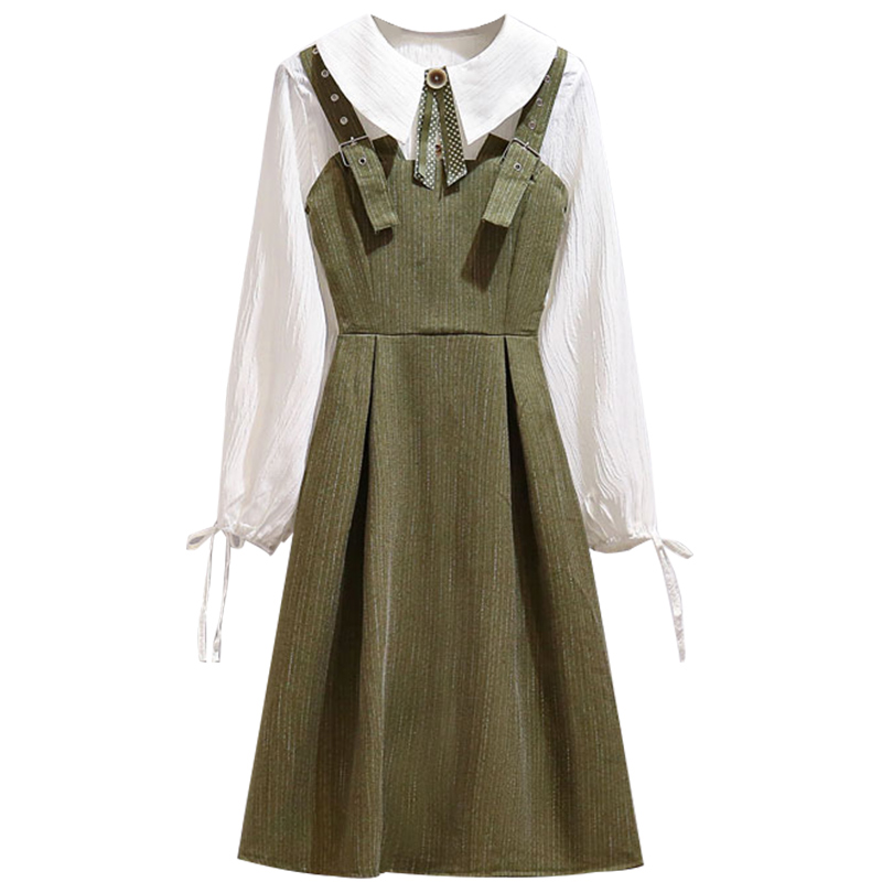 Two-piece Suit With Long-sleeved Waist And Thin Sling Skirt