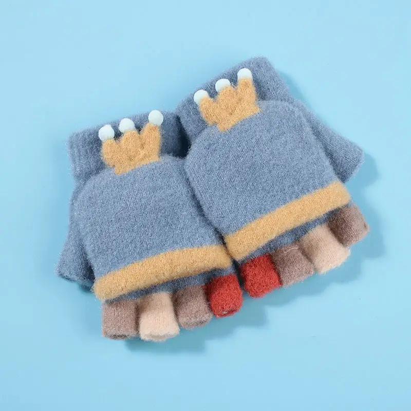 Gloves Male Cartoon Knitting Leaky Finger Cute Fingerless