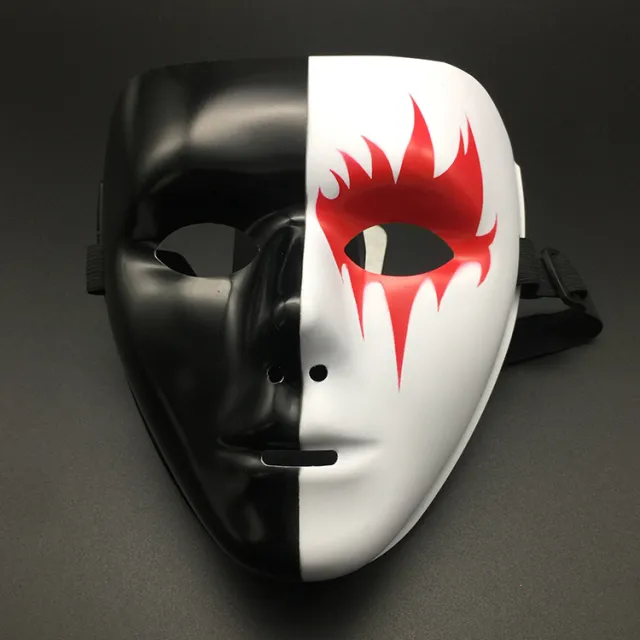 Full Face Mask Hand painted White Street Dance Men's Adult Eye Mask Yin Yang Death Red - Shop at LoveMi