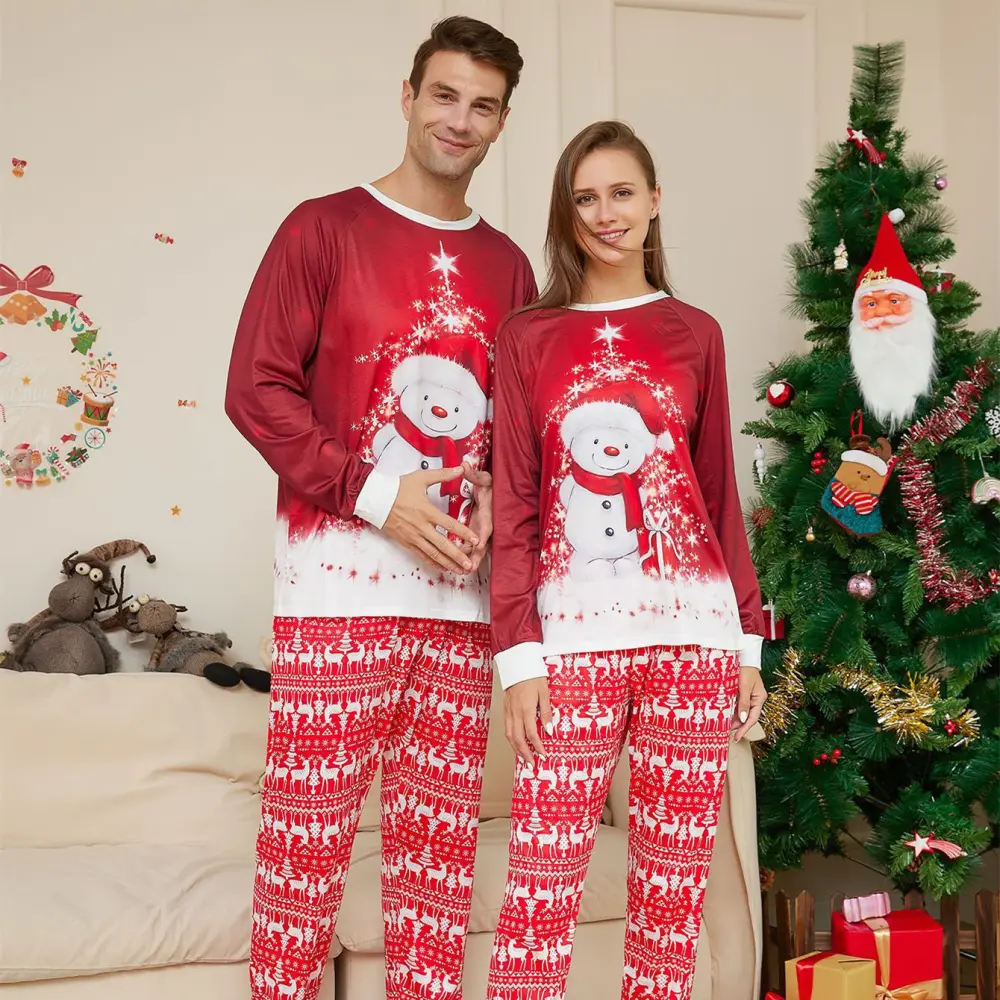 New Snowman Scarf Parent-child Christmas Pajamas Set