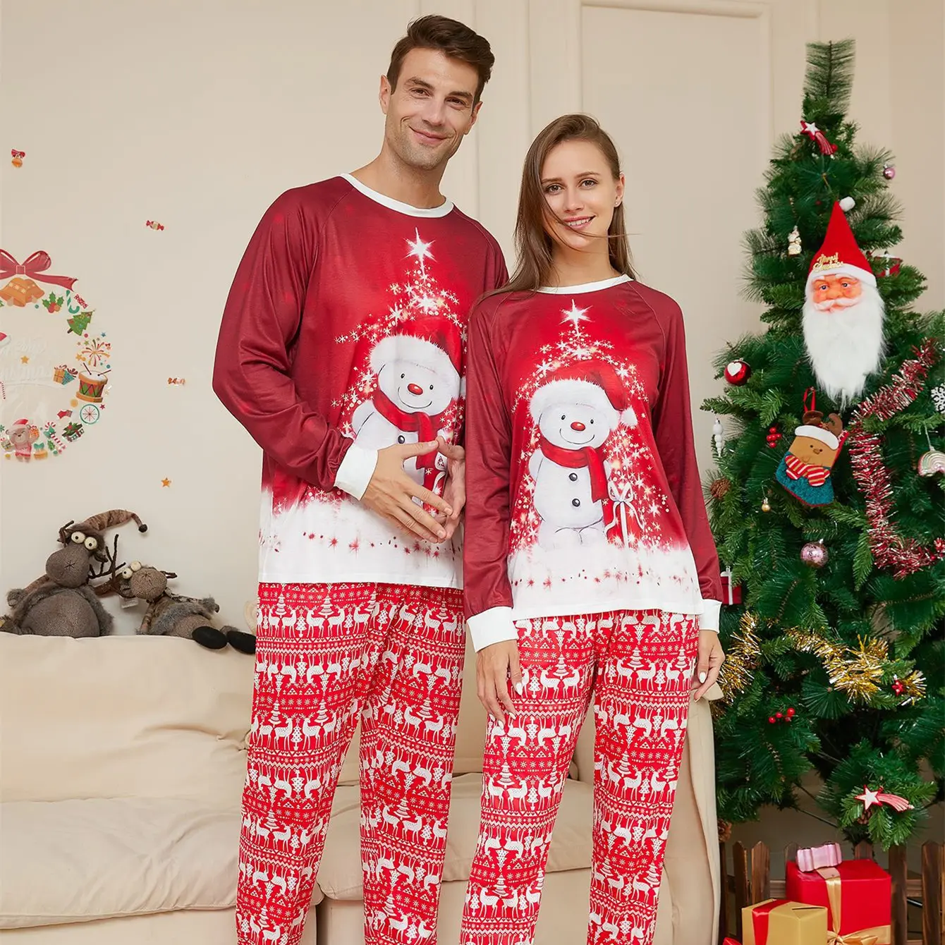 New Snowman Scarf Parent-child Christmas Pajamas Set