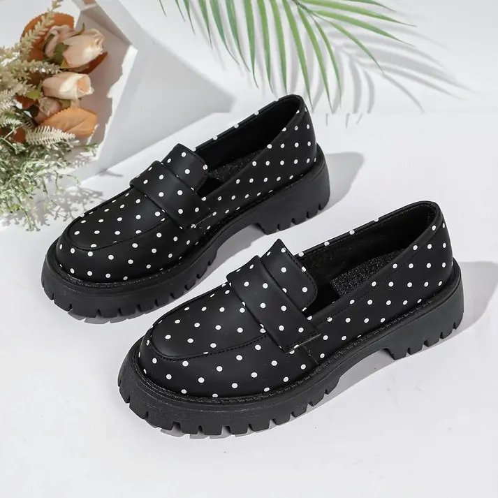 Women Polka Dot Platform Loafers, 2026 Fall