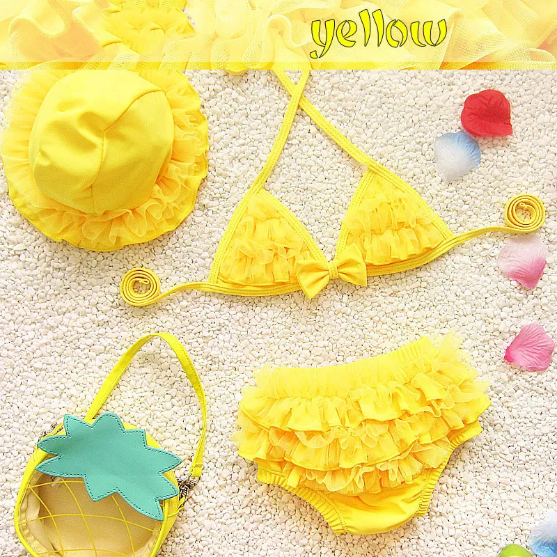Baby Swimsuit 1 Year Old 2 Children 3 Kids 4 Girls Ins Split 5 Princess 3-6 Months Baby Boom 8 Bikini - Yellow