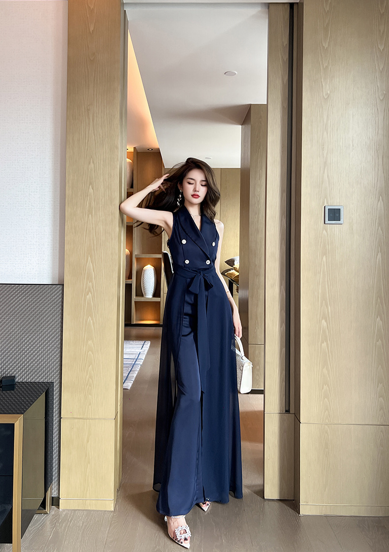 Title 5, Female Suit Collar Fake Two-piece Jumpsuit Wide...