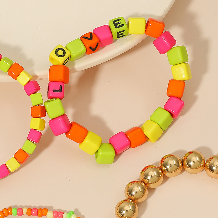 Bohemian Acrylic Letter Rice Bead Bracelet Summer Beauty